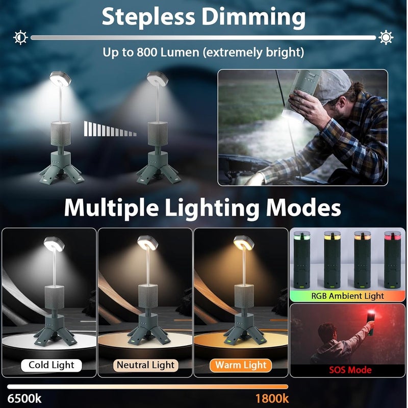 Toby's Portable Camping Light with Bluetooth Telescopic LED Light Rechargeable 14000mAh For Camping Hiking - Image 3