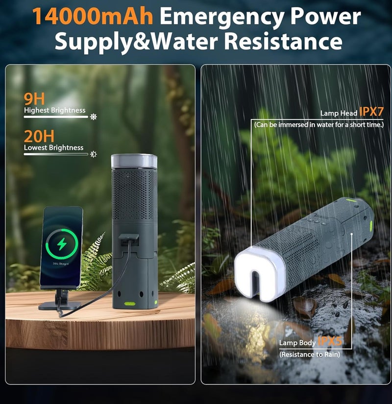 Toby's Portable Camping Light with Bluetooth Telescopic LED Light Rechargeable 14000mAh For Camping Hiking - Image 4