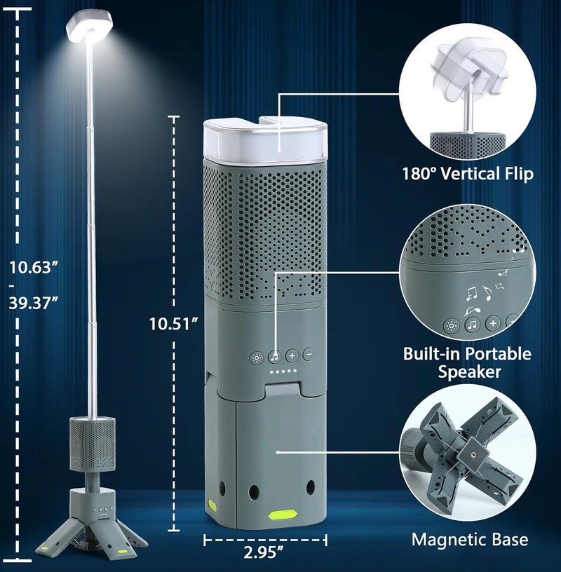 Toby's Portable Camping Light with Bluetooth Telescopic LED Light Rechargeable 14000mAh For Camping Hiking - Image 5