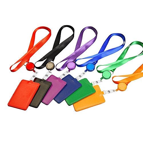 Coolrunner 6 PCS ID Badge Card Holder, Name Badge Holder with Lanyard, Neck Lanyard id Holder for Women Men, Coolrunner 2-Sided PU Leather Vertical Business Card Holder Vertical/Horizontal (2.8" W x 4.3" H) - Image 3