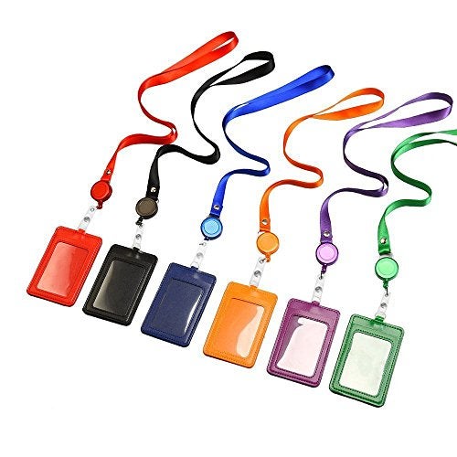 Coolrunner 6 PCS ID Badge Card Holder, Name Badge Holder with Lanyard, Neck Lanyard id Holder for Women Men, Coolrunner 2-Sided PU Leather Vertical Business Card Holder Vertical/Horizontal (2.8" W x 4.3" H) - Image 2