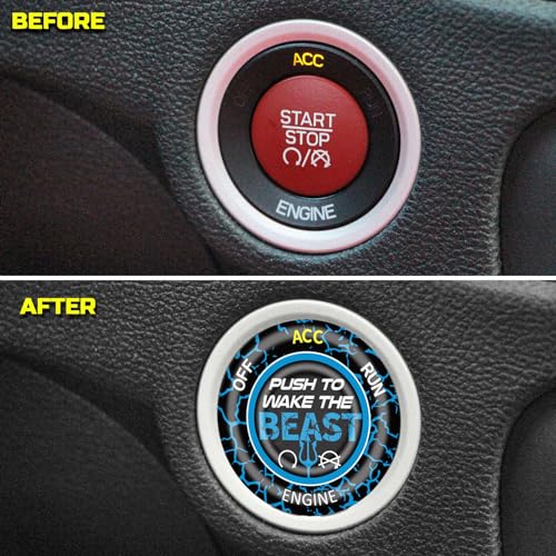 TOOLEPIC Car Push Start Button Cover for Dodge Challenger Charger Durango Ram 1500 Accessories 2015-2025- Interior Engine Start Stop Ignition Switch Kit –Push to Wake The Beast Design Custom Fit Blue - Image 2