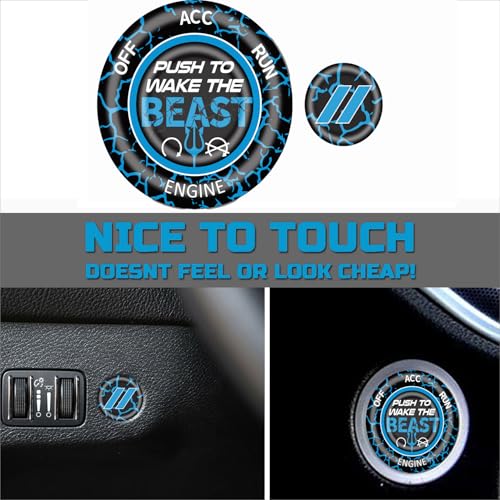 TOOLEPIC Car Push Start Button Cover for Dodge Challenger Charger Durango Ram 1500 Accessories 2015-2025- Interior Engine Start Stop Ignition Switch Kit –Push to Wake The Beast Design Custom Fit Blue - Image 4