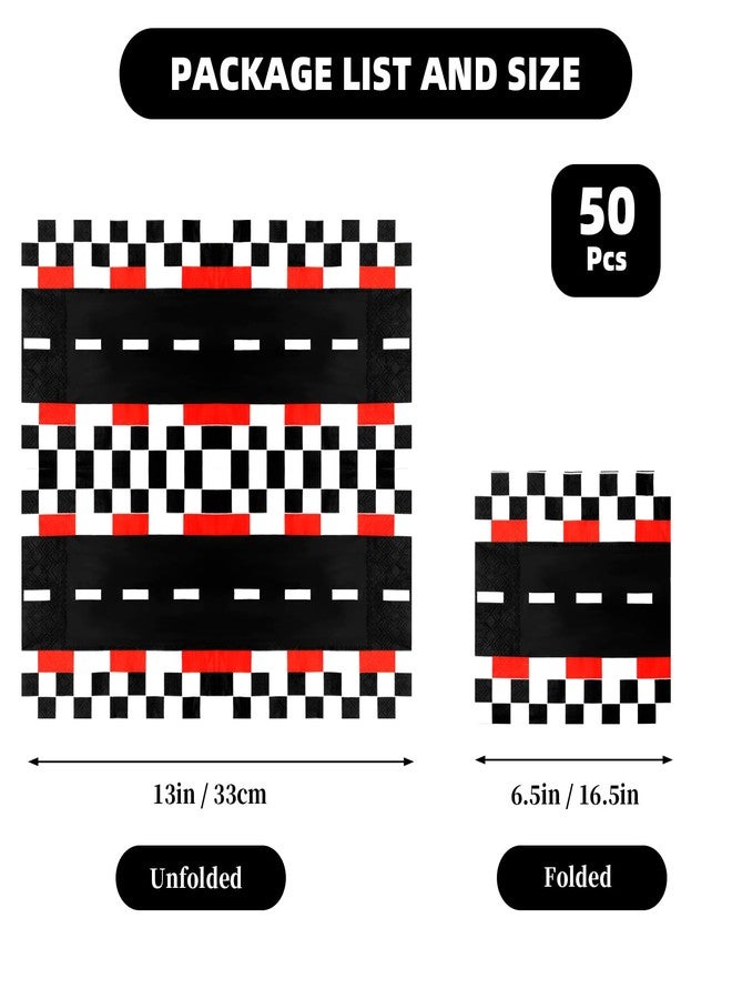 HYMENEX 50 Pcs Race Car Party Napkins, HYMENEX Race Car Checkered Napkins 3 Ply Paper Napkins for Party Decoration Baby Bridal Shower Celebration Event, Unfolded 13" x 13", Folded 6.5" x 6.5" - Image 2