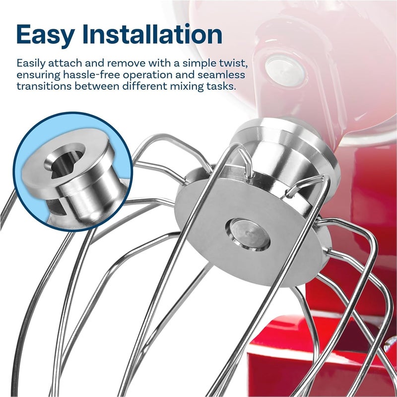 أم موبيل خفاقة سلكية 6 أسلاك K45WW لخلاطات KitchenAid سعة 4.5-5 كوارت ذات الرأس المائل من سلسلة Artisan & Classic من – ملحق من الفولاذ المقاوم للصدأ لتحريك البيض والكريمة – خفاقة للكيك والمايونيز – آمن للغسيل في غسالة الأطباق - Image 5