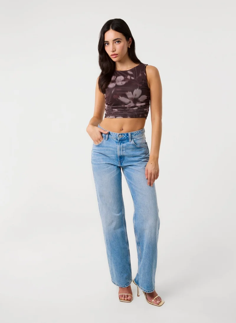 Pink Vanilla  Floral Mesh Ruched Side Top for Women | Best Price UAE