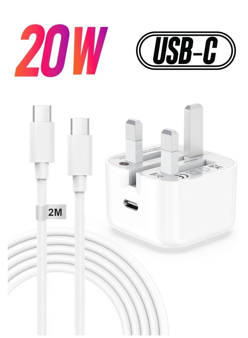 iPhone 15,15 Pro,15 Pro Max iPhone Plug and 2M Cable, 20W C-C Fast Charger Plug