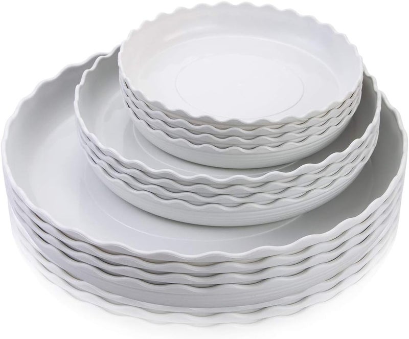 Fireboomoon 12 Pack Plastic White Round Wave Plant Saucer,Durable Heavy Duty Flower Plant Pot Drip Tray Container for Home Garden Indoor and Out Door Plant (6 Inch/8 Inch/10 Inch) - Image 1