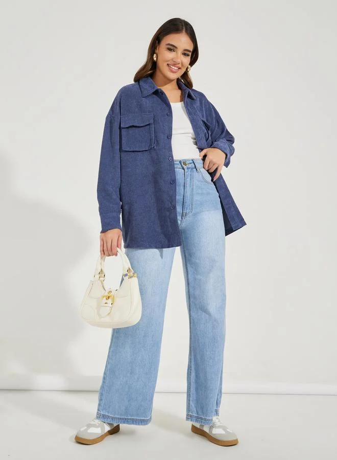 Styli Oversized Longline Corduroy Shacket