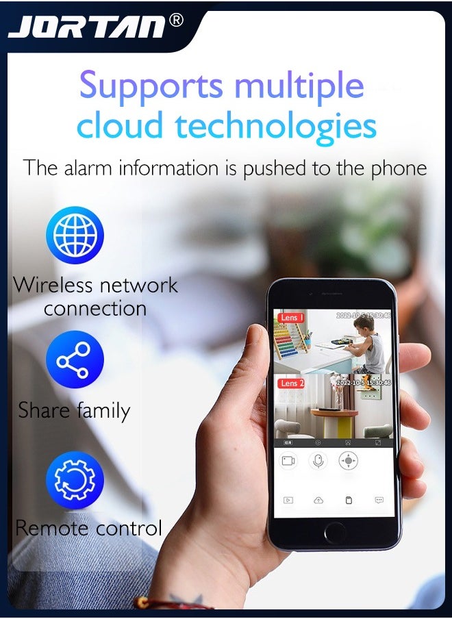 جورتان كاميرا مراقبة 4MP 2Kx2 WiFi كاميرا PTZ مزدوجة العدسة 360 درجة كاميرا عموم / إمالة / تكبير مع كشف الحركة والتحدث في اتجاهين وإنذار صفارات الإنذار والرؤية الليلية الملونة لمراقبة الطفل الأليفة والمنزل  - Image 5