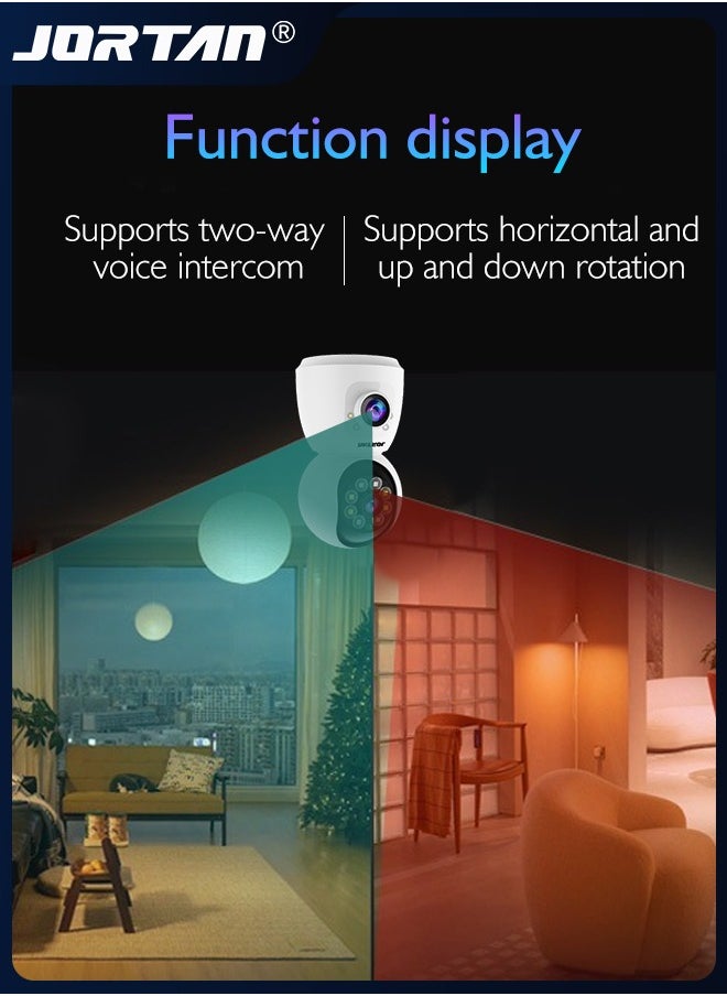 جورتان - كاميرا مراقبة 4MP 2Kx2 WiFi كاميرا PTZ مزدوجة العدسة 360 درجة كاميرا عموم / إمالة / تكبير مع كشف الحركة والتحدث في اتجاهين وإنذار صفارات الإنذار والرؤية الليلية الملونة لمراقبة الطفل الأليفة والمنزل - Image 1