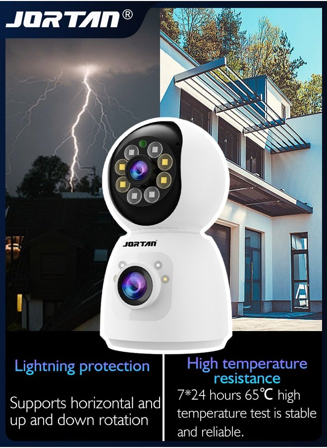 جورتان - كاميرا مراقبة 4MP 2Kx2 WiFi كاميرا PTZ مزدوجة العدسة 360 درجة كاميرا عموم / إمالة / تكبير مع كشف الحركة والتحدث في اتجاهين وإنذار صفارات الإنذار والرؤية الليلية الملونة لمراقبة الطفل الأليفة والمنزل - Image 1
