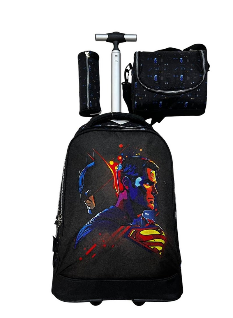 سوبر مان حقيبة مدرسية بعجلات 3في1 حقائب مدرسية للبنات  حقيبة بعجلات للطلاب، حقيبة سفر بعجلات، حقيبة  متعددة الاستخدامات مقاس 18 بوصة - Image 2