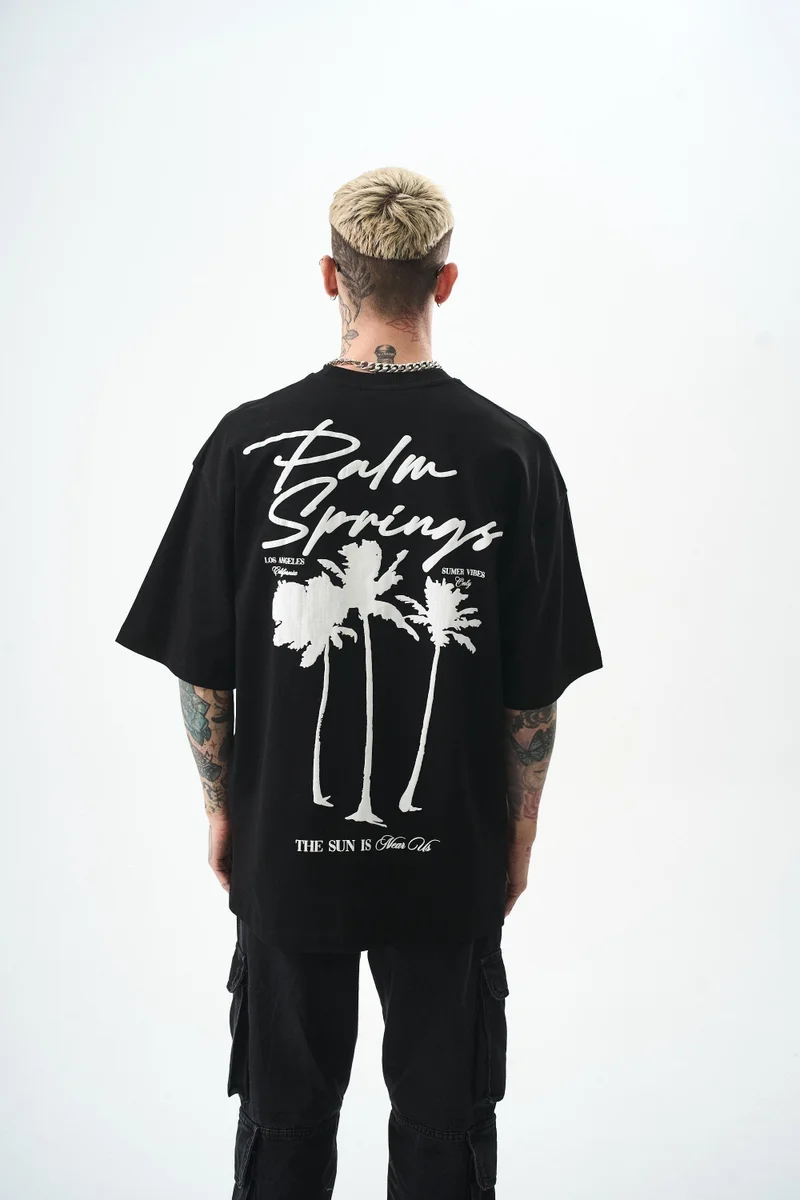 RESPIRE Men's Palm Print Oversize T-Shirt, Black