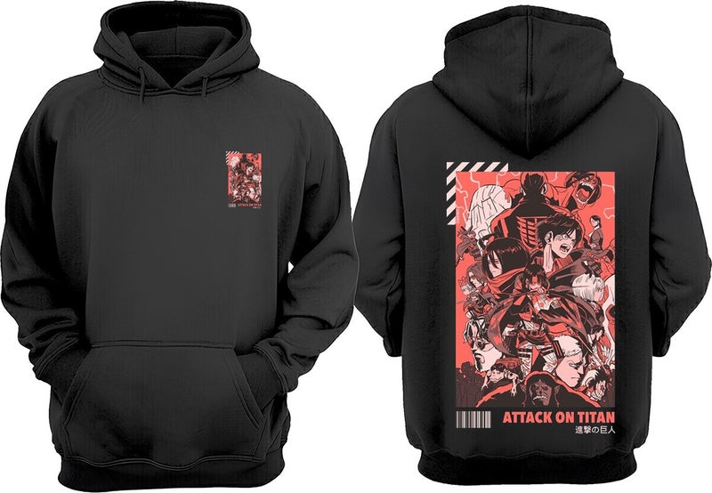 Anime Attack On Titan Design Front Back Printed Regular Size Black Sweatshirt