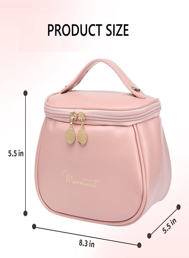 RELEMTRA Cosmetic Bag Cosmetic Travel Bag, Women's Makeup Travel Bag Portable Leather Cosmetics Bag, Makeup Storage Bags with Handle and Divider, Wide Opening Cosmetic/Makeup Organizer(Cute Pink Bag) - Image 5
