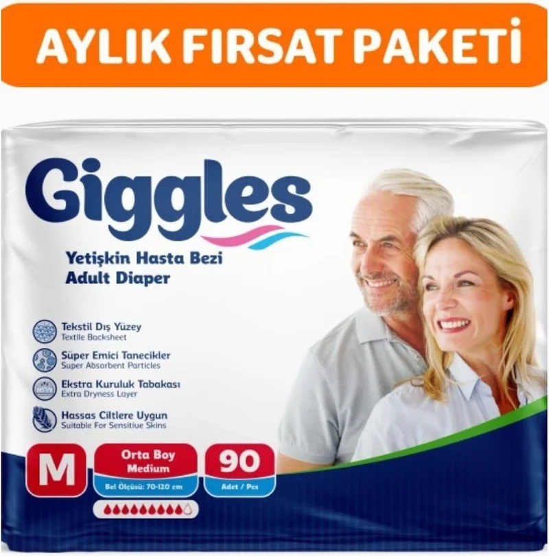 giggles Adult Patient Diaper with Waistband Medium 90 Pieces