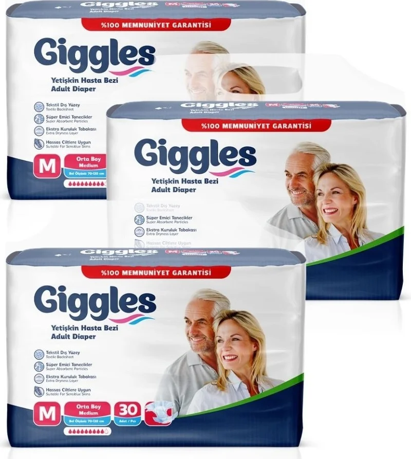 giggles Adult Patient Diaper with Waistband Medium 90 Pieces