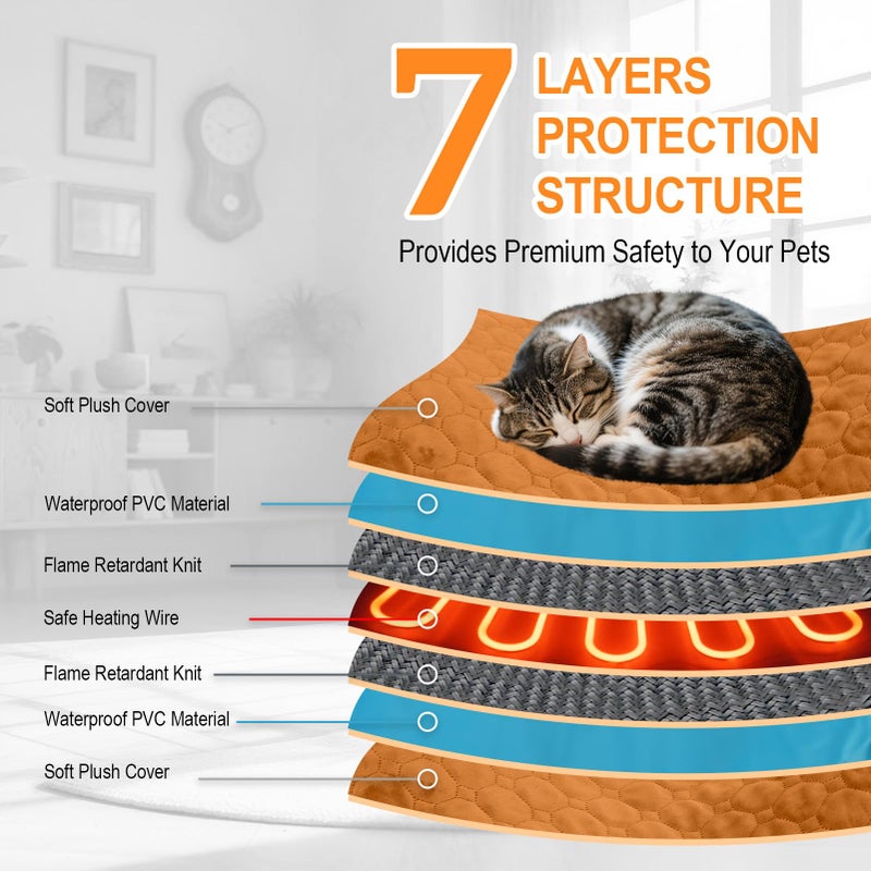 TECHTAIL Pet Heating Pad for Cats & Dogs Indoor Outdoor, Warming Cat Heating Pad with Chew Resistant Cord, Adjustable Temperature & Time, Heated Cat Bed Mat Waterproof for Cats Small Dogs, 17.7'' Ã— 17.7'' - Image 5