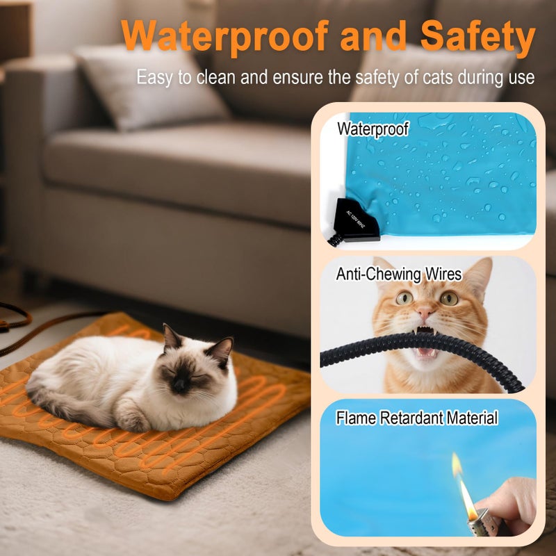 TECHTAIL Pet Heating Pad for Cats & Dogs Indoor Outdoor, Warming Cat Heating Pad with Chew Resistant Cord, Adjustable Temperature & Time, Heated Cat Bed Mat Waterproof for Cats Small Dogs, 17.7'' Ã— 17.7'' - Image 3