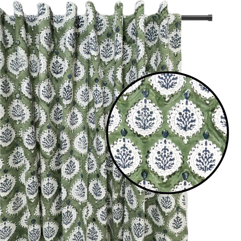 ATOSII Cotton Curtains (Kari Green, 1 Panel - W 60" X L 96") - Image 1