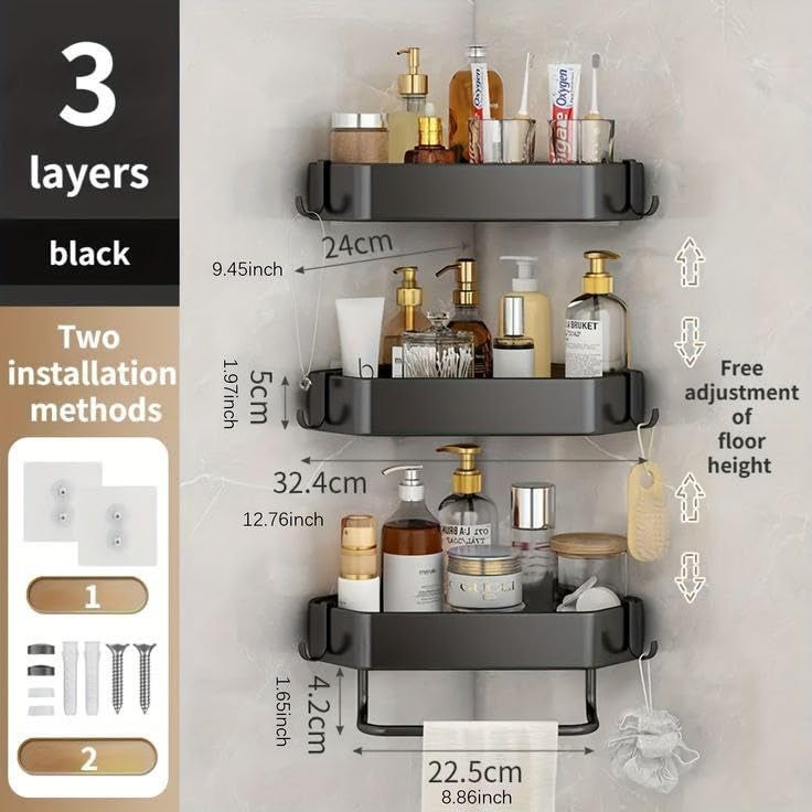 RoyalPro Self Adhesive Drill Free Bathroom Organsier Shelf for Wall Corner Pack of 3 Shelf for Bathroom Accessories Set - Image 1