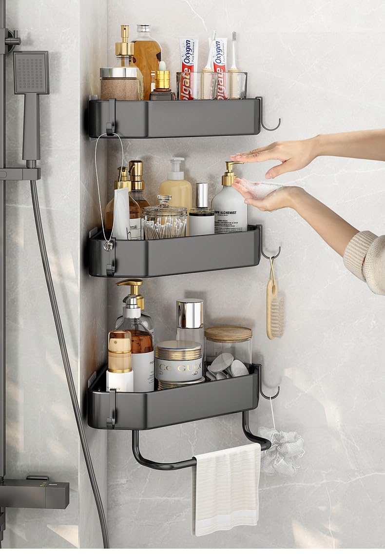RoyalPro Self Adhesive Drill Free Bathroom Organsier Shelf for Wall Corner Pack of 3 Shelf for Bathroom Accessories Set - Image 4