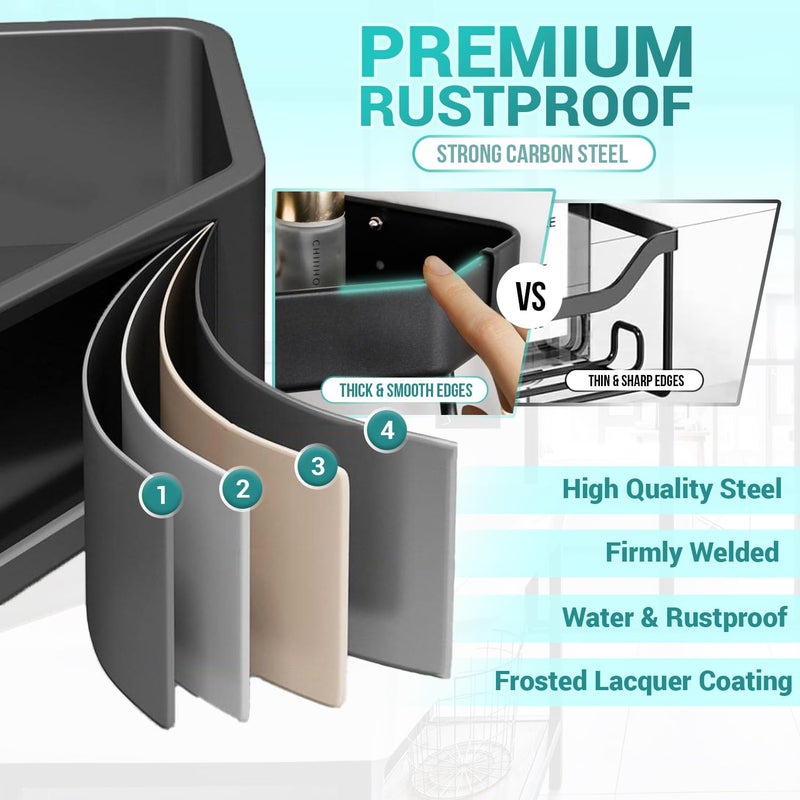 RoyalPro Self Adhesive Drill Free Bathroom Organsier Shelf for Wall Corner Pack of 3 Shelf for Bathroom Accessories Set - Image 2
