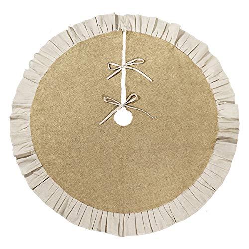 Ivenf Christmas Tree Skirt, 48 inches Natural Burlap Jute with Ruffle Edge, Rustic Xmas Holiday Decoration - Image 2