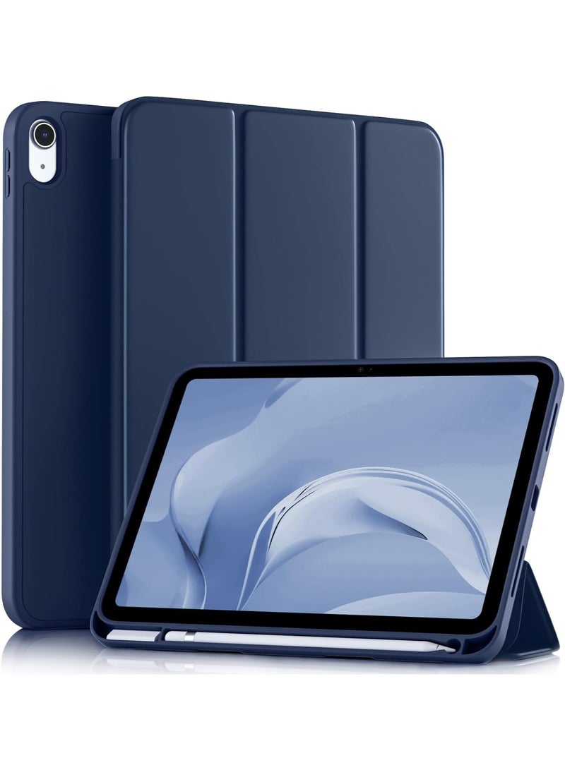 Case for iPad 10th Generation 10.9 Inch 2022/2025 with Pencil Holder, Slim Trifold Stand Protective Cover with Soft TPU Back, Navy Blue - Image 1