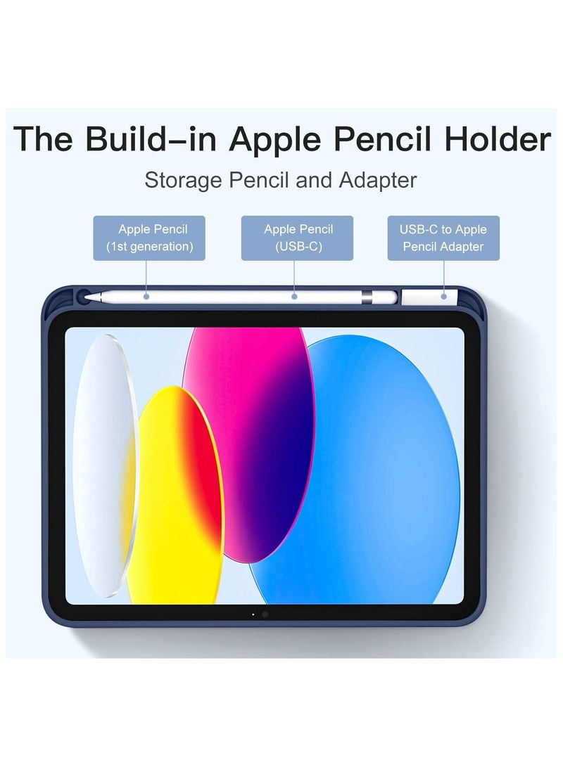 Case for iPad 10th Generation 10.9 Inch 2022/2025 with Pencil Holder, Slim Trifold Stand Protective Cover with Soft TPU Back, Navy Blue - Image 4
