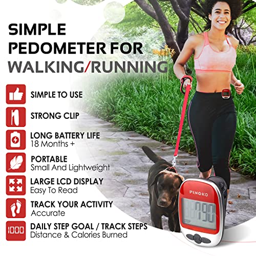 PINGKO Best Pedometer for Walking Accurately Track Steps Multi-Function Portable Sport Pedometers Step/Distance/Calories/Counter - Red… - Image 2