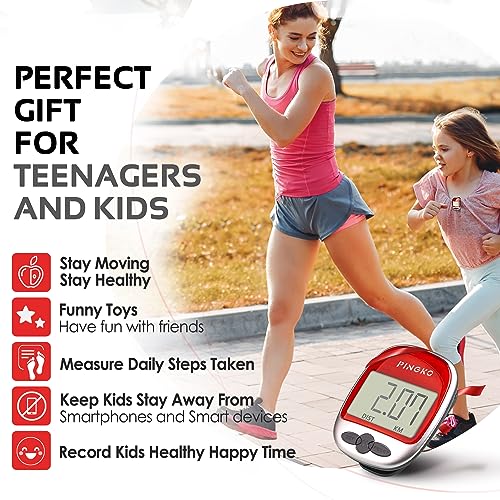 PINGKO Best Pedometer for Walking Accurately Track Steps Multi-Function Portable Sport Pedometers Step/Distance/Calories/Counter - Red… - Image 4