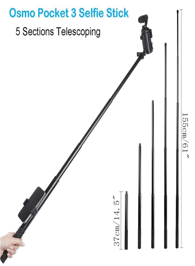 PellKing 155cm/61 Selfie Stick for Osmo Pocket 3 + Protective Cage Extension Adapter Frame, 14.5-61inches extendable Monopod for Osmo Pocket 3 Camera - Image 2