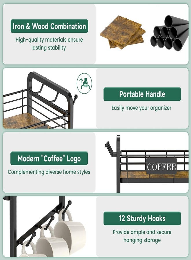 EsLuker.ly Coffee Bar Organizer Station Shelf Mug Holder, 3 Tier Coffee Cup Stand Rack for Countertop with 12 Hooks, K Cup Pod Organizer Drawer for Home Office, Keeps Essentials Tidy & Accessible - Image 5