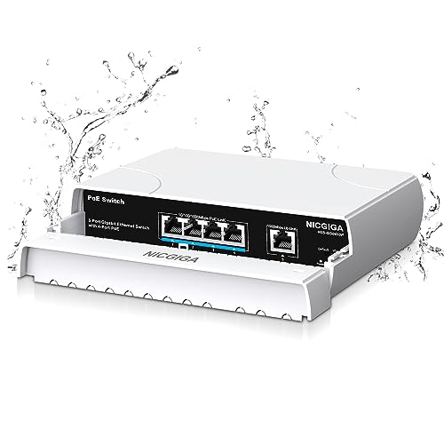NICGIGA Outdoor Waterproof 4-Port Gigabit PoE Switch with 4 Port PoE+@78W + 1000Mbps Uplink Port, 5 Port IEEE802.3af/at Power Over Ethernet Switch Unmanaged with VLAN Function, Plug & Play - Image 1
