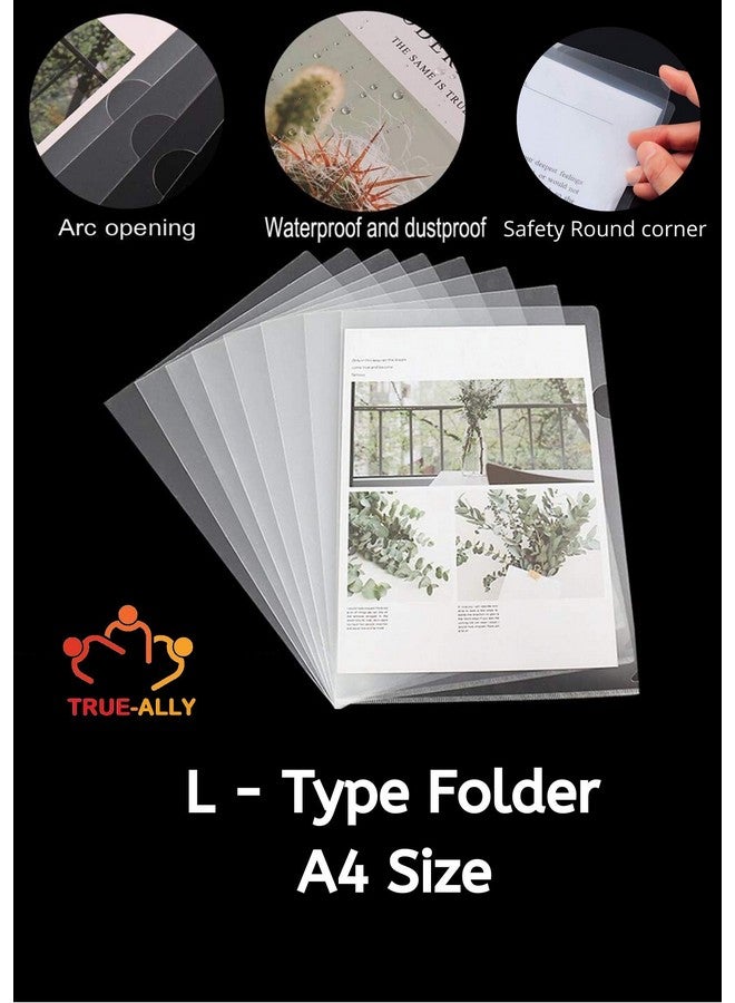 True-Ally True-Ally Heavy Duty L Folder File A4 Size Transparent Clear Document Holder Paper Holders Organizer (Pack of 10 Sleeves) | Thickness 200 Micron  - Image 4