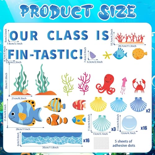 QOUBAI Under The Sea Bulletin Board Set Ocean Classroom Decoration Fish Bubble DIY Photo Bulletin Board Sea Animals Cutouts for Back to School Classroom Chalkboard Wall DecorOur Class is FinTastic - Image 3
