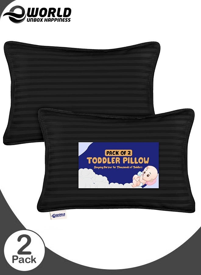 إي وورلد وسائد نوم للأطفال الصغار، بغطاء ناعم من مزيج القطن وحشوة من البوليستر، مثالية للاستخدام في المنزل وغرف الفنادق، عبوة من 2 بلون أسود أنيق - Image 1