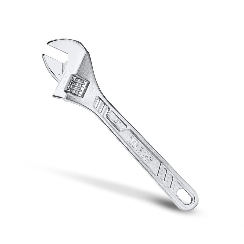 INGCO Ingco Adjustable Wrench 0192mm with Metric Scale 150mm6 C45 DropforgedChromePlated Professional Adjustable Wrench for Auto Repair General Assembly Maintenance Plumbing - Image 1