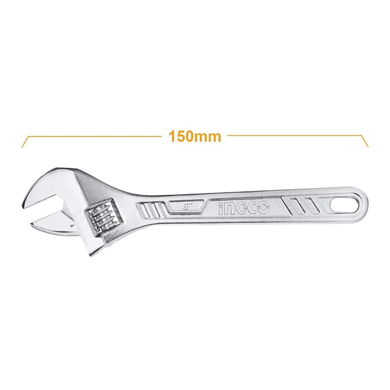 INGCO Ingco Adjustable Wrench 0192mm with Metric Scale 150mm6 C45 DropforgedChromePlated Professional Adjustable Wrench for Auto Repair General Assembly Maintenance Plumbing - Image 5
