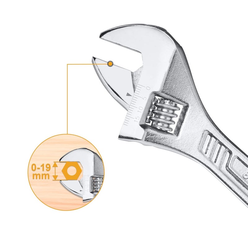 INGCO Ingco Adjustable Wrench 0192mm with Metric Scale 150mm6 C45 DropforgedChromePlated Professional Adjustable Wrench for Auto Repair General Assembly Maintenance Plumbing - Image 4