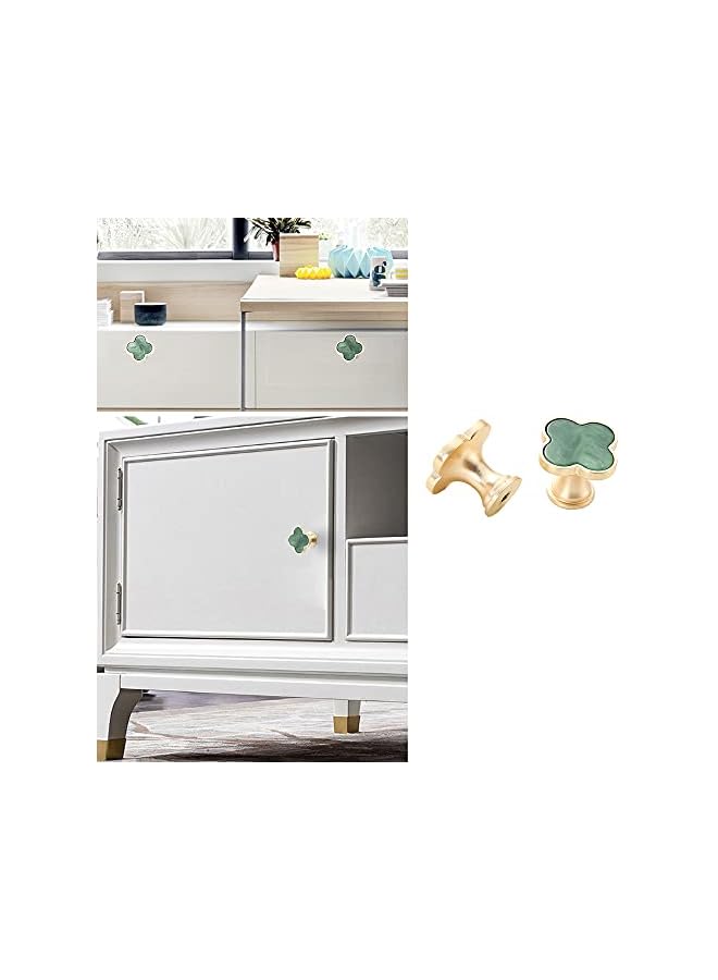 promass Drawer Knobs Girls Room Cabinet Knobs Pull Handles Clover Brushed Brass Kitchen Cabinet Handles Cupboard Bathroom Door Knobs Dresser Hardware for Drawers Shell (4, Green) - Image 3