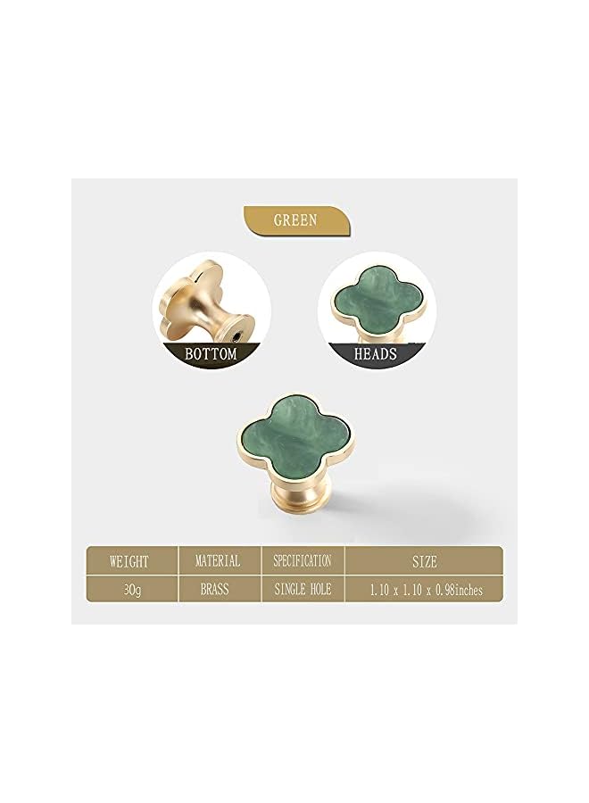 promass Drawer Knobs Girls Room Cabinet Knobs Pull Handles Clover Brushed Brass Kitchen Cabinet Handles Cupboard Bathroom Door Knobs Dresser Hardware for Drawers Shell (4, Green) - Image 2