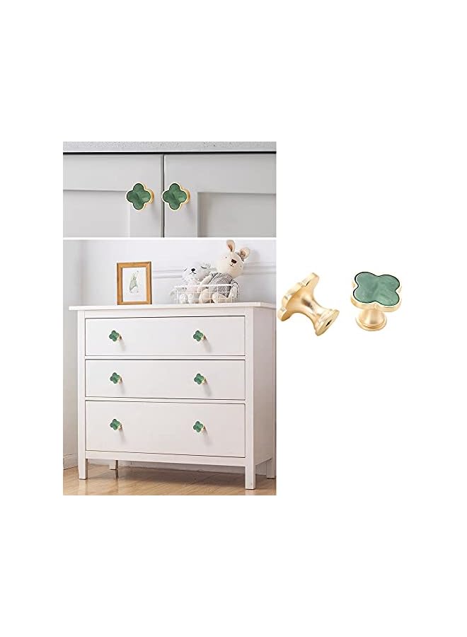 promass Drawer Knobs Girls Room Cabinet Knobs Pull Handles Clover Brushed Brass Kitchen Cabinet Handles Cupboard Bathroom Door Knobs Dresser Hardware for Drawers Shell (4, Green) - Image 4