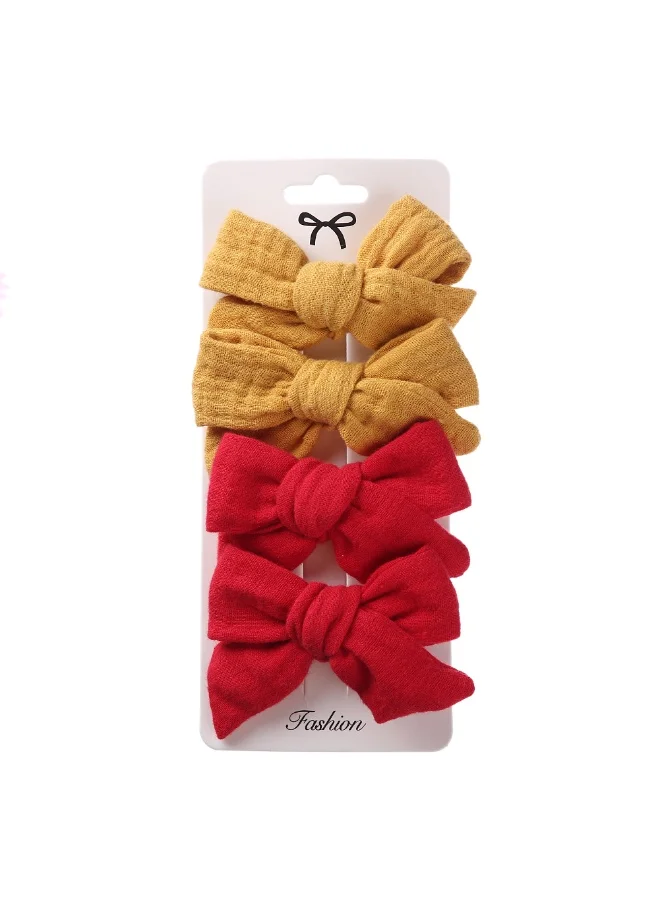 D'Daniela Adella Ribbon Bow Clip Set For Babies and Girls -  Yellow & Red