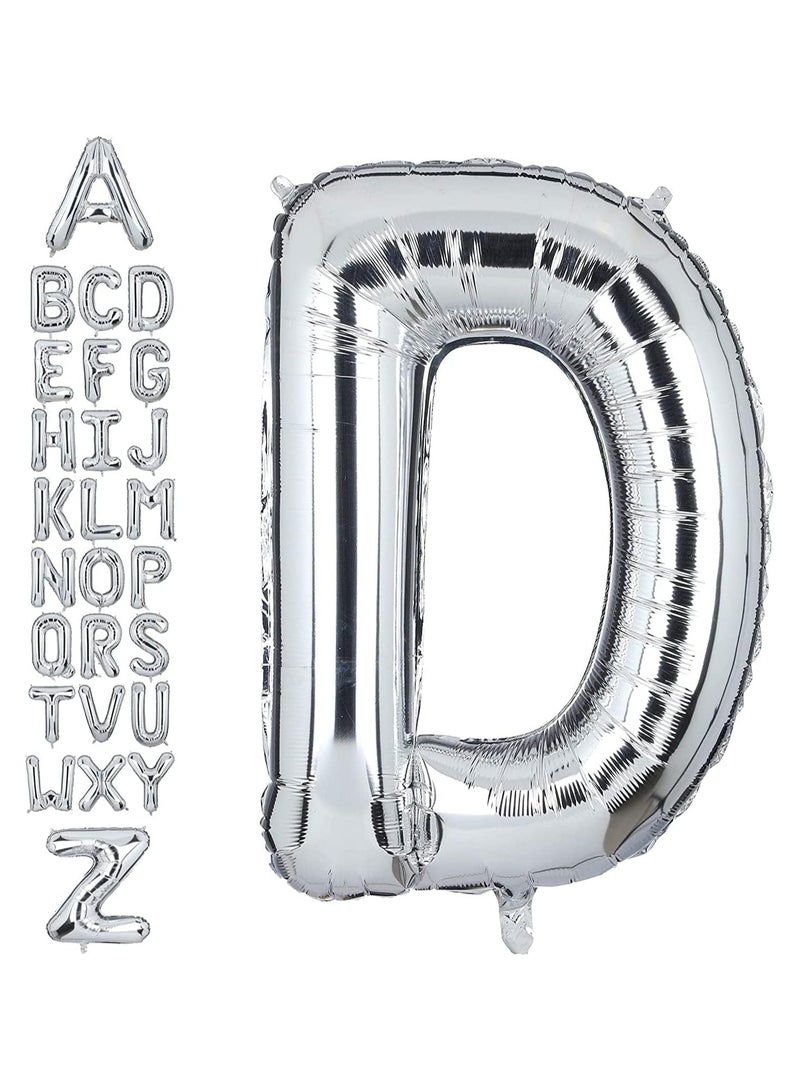 جولد إيدج بالونات هيليوم فضية عملاقة مقاس 32 بوصة على شكل حرف D من رقائق معدنية، بالون مايلر كبير واحد، زينة حفلات أعياد الميلاد، مستلزمات حفلات استقبال المولود الجديد (فضي D) - Image 1
