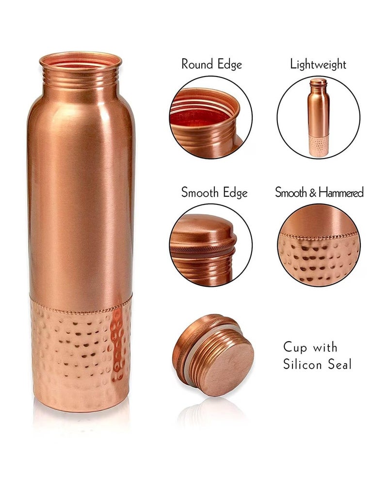 KC Pure Copper Water Bottle with Leak Proof Protection, Ayurveda and Yoga Health Benefits. (Half Hammered Design,1000ml) - Image 3