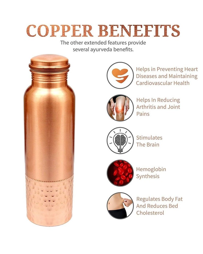 KC Pure Copper Water Bottle with Leak Proof Protection, Ayurveda and Yoga Health Benefits. (Half Hammered Design,1000ml) - Image 5