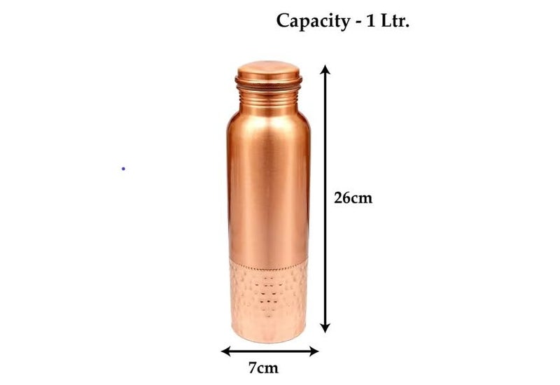 KC Pure Copper Water Bottle with Leak Proof Protection, Ayurveda and Yoga Health Benefits. (Half Hammered Design,1000ml) - Image 4